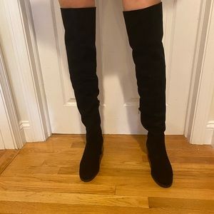 Stuart Weitzman Knee High Black Suede Boots with small heel